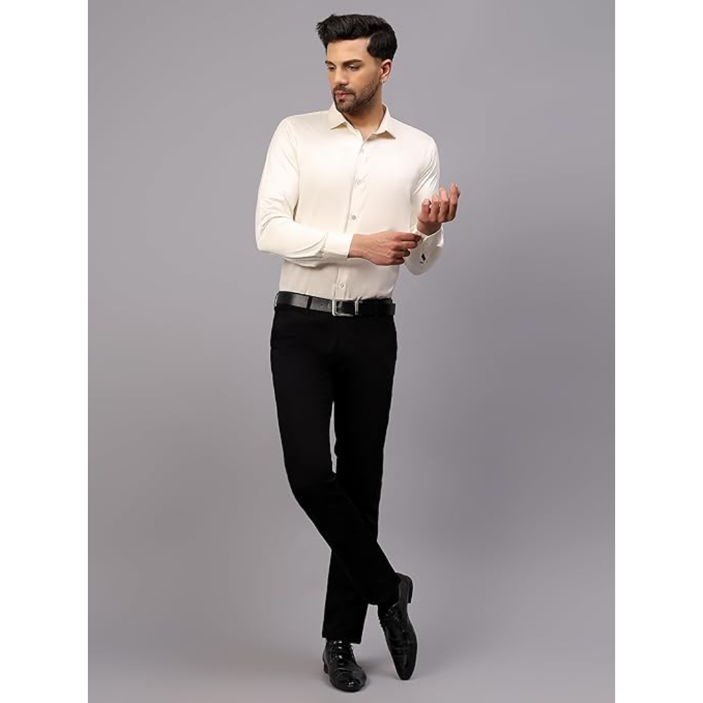 Men Satin Silk Formal Cream Shirt - Image 3