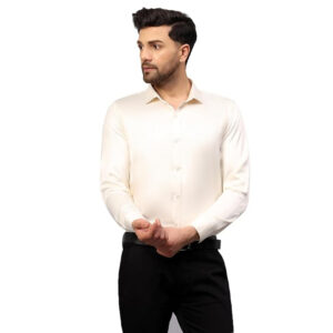Men Satin Silk Formal Cream Shirt