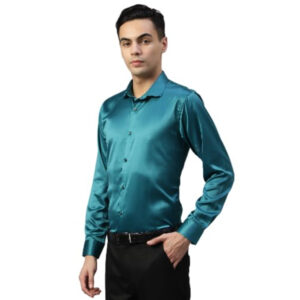Men Satin Silk Formal Cyan Shirt