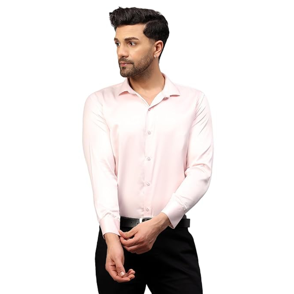 Men Satin Silk Formal Light Pink Shirt