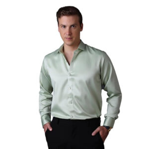 Men Satin Silk Formal Pista Green Shirt