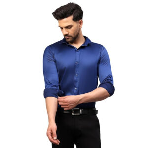 Men Satin Silk Formal Royal Blue Shirt