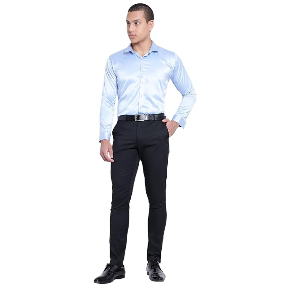 Men Satin Silk Formal Sky Blue Shirt - Image 3