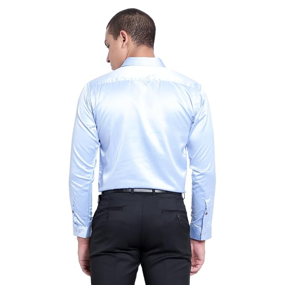 Men Satin Silk Formal Sky Blue Shirt - Image 2
