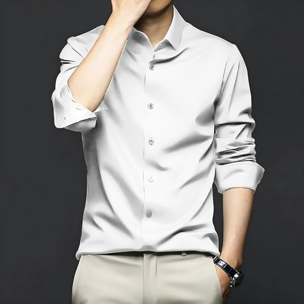 Men Satin Silk Formal White Shirt - Image 3