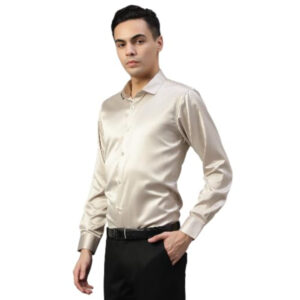 Men Satin Silk Formal Beige Shirt