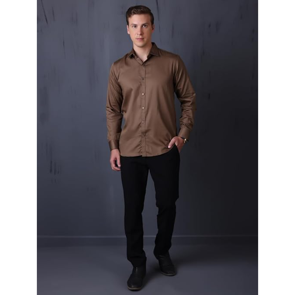 Men Satin Silk Formal Brown Shirt - Image 3