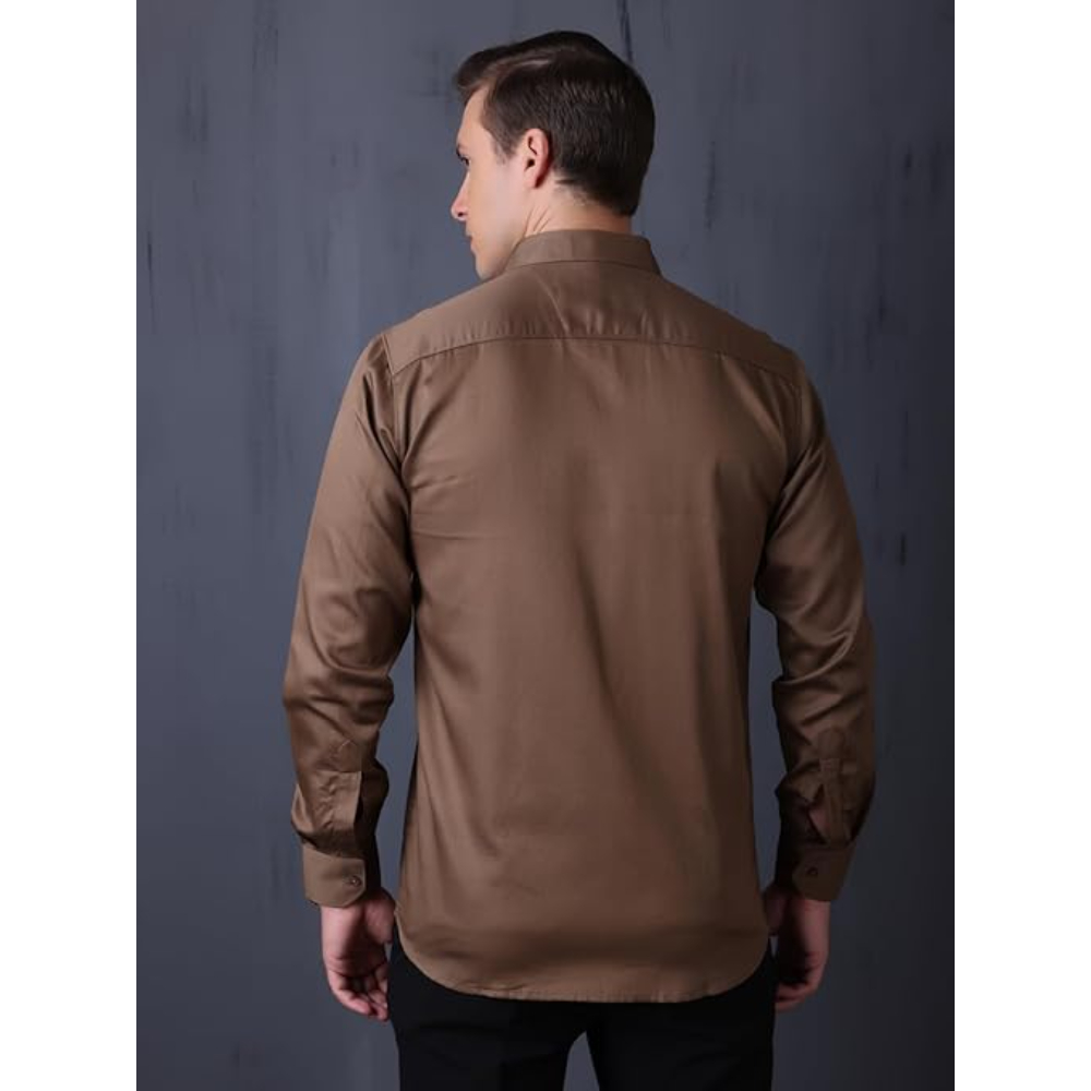 Men Satin Silk Formal Brown Shirt - Image 2