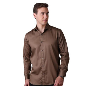 Men Satin Silk Formal Brown Shirt