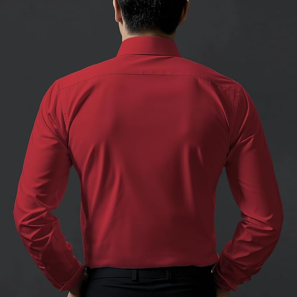 Men Satin Silk Formal Red Shirt - Image 2