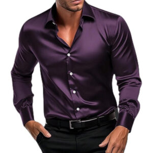 Men Satin Silk Formal Wine Shirt