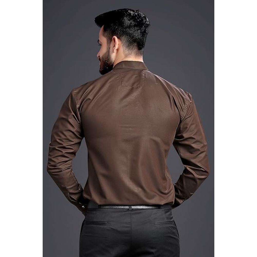 Men's Regular Fit Dark Brown Formal Shirt - Image 2