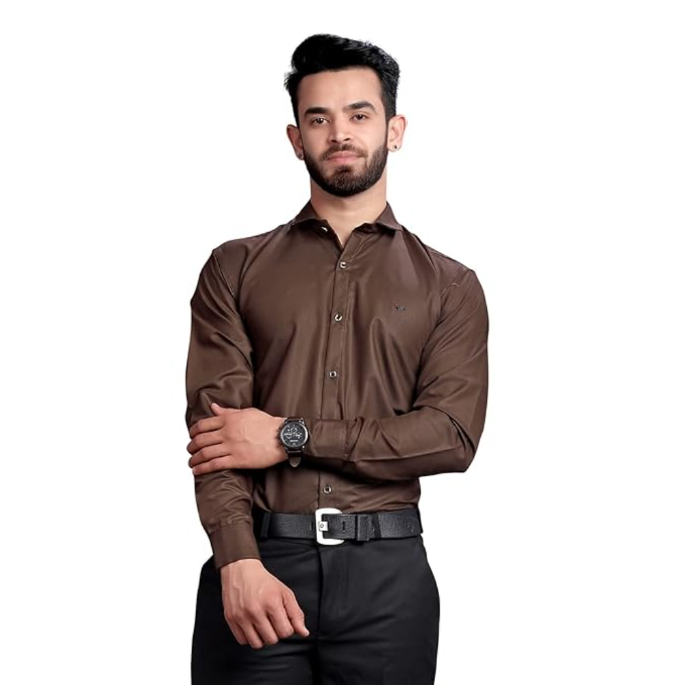 Men's Regular Fit Dark Brown Formal Shirt