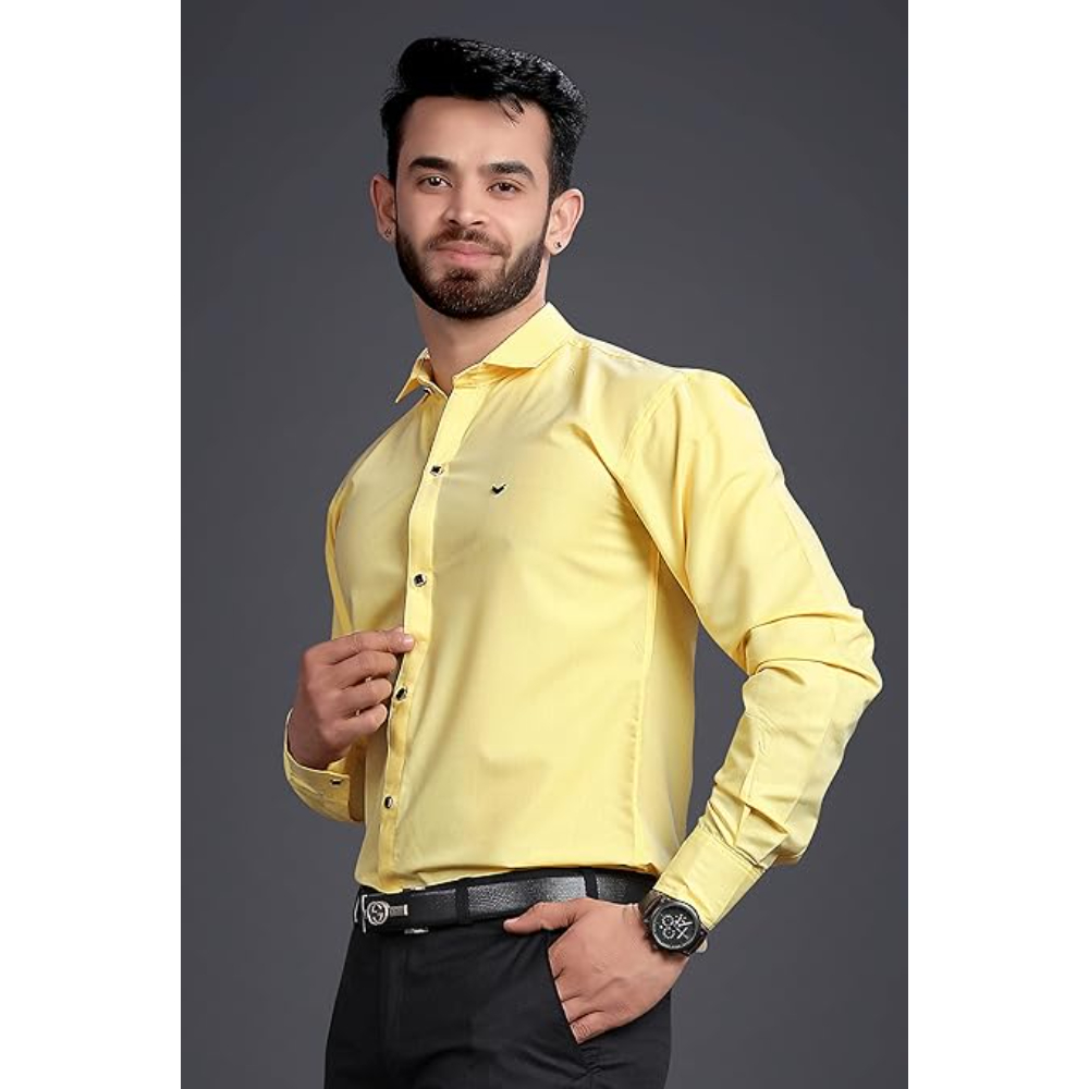 Men's Regular Fit Yellow Formal Shirt - Image 3