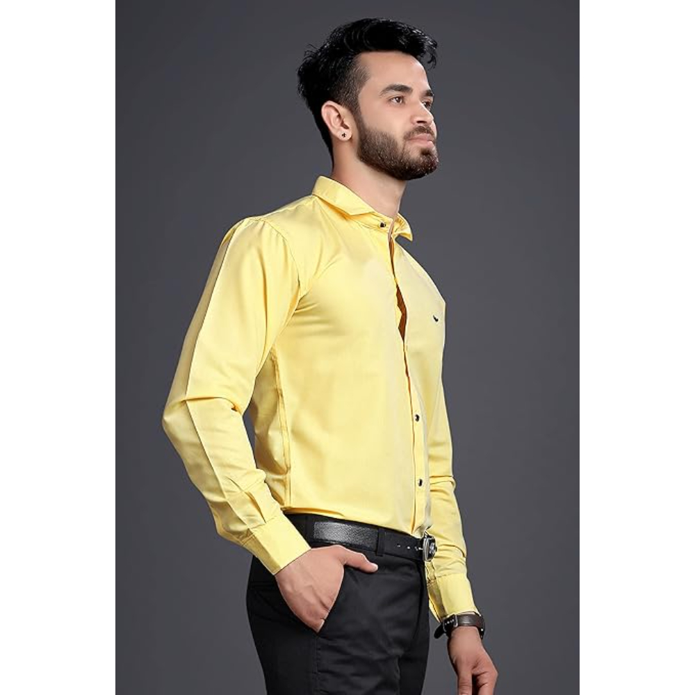 Men's Regular Fit Yellow Formal Shirt