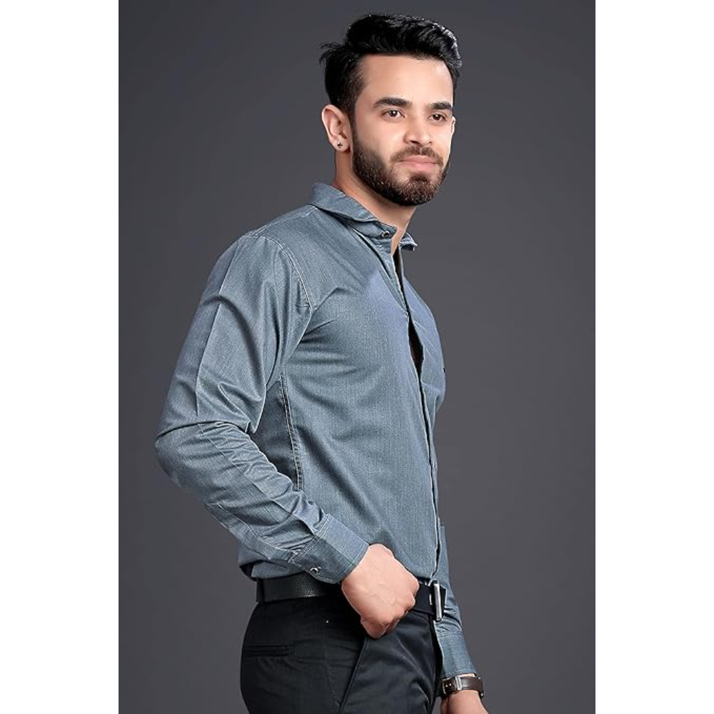 Men's Regular Fit Grey Formal Shirt - Image 3