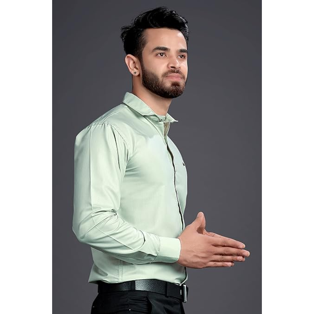 Men's Regular Fit Light Green Formal Shirt - Image 3