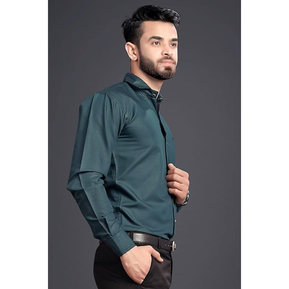 Men's Regular Fit Dark Green Formal Shirt - Image 3
