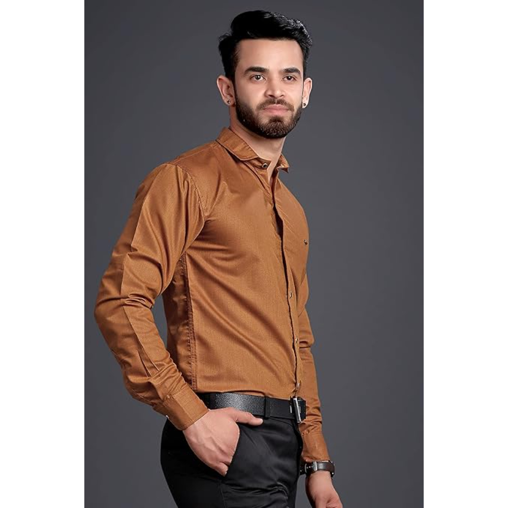 Men's Regular Fit Brown Formal Shirt - Image 3