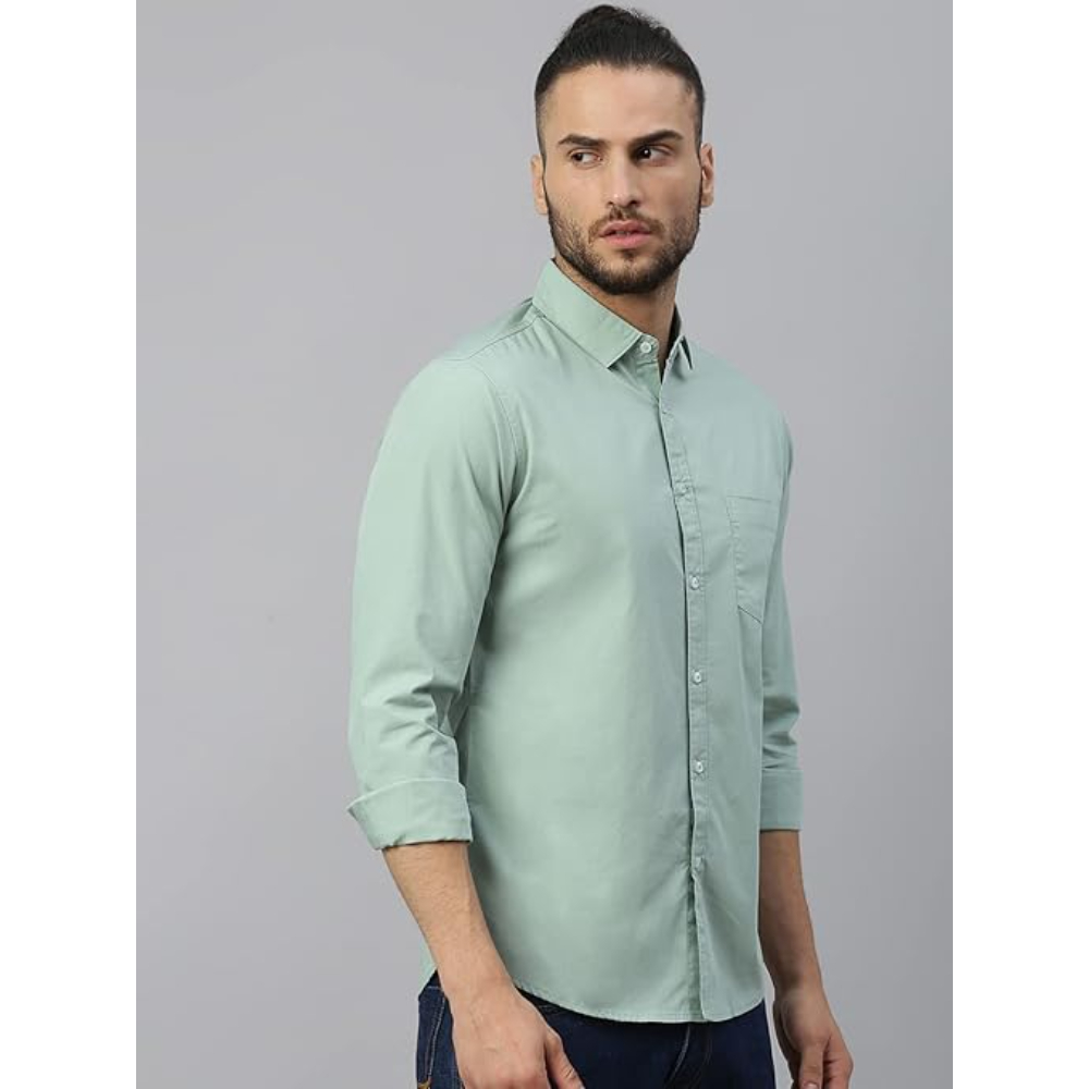 Men Solid Cotton Casual Sage Shirt - Image 3