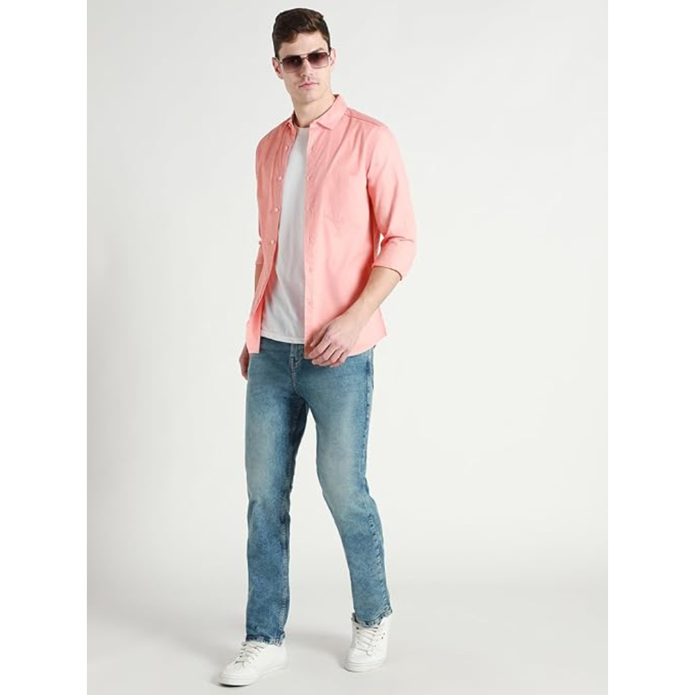 Men Solid Cotton Casual Dark Peach Shirt - Image 3