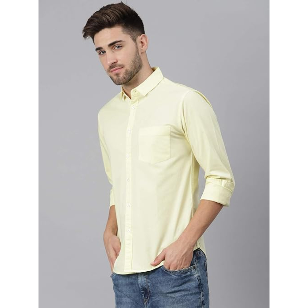 Men Solid Cotton Casual Yellow Shirt - Image 3