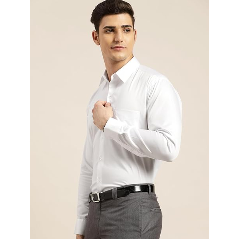 Men Cotton Plain White Shirt - Image 3
