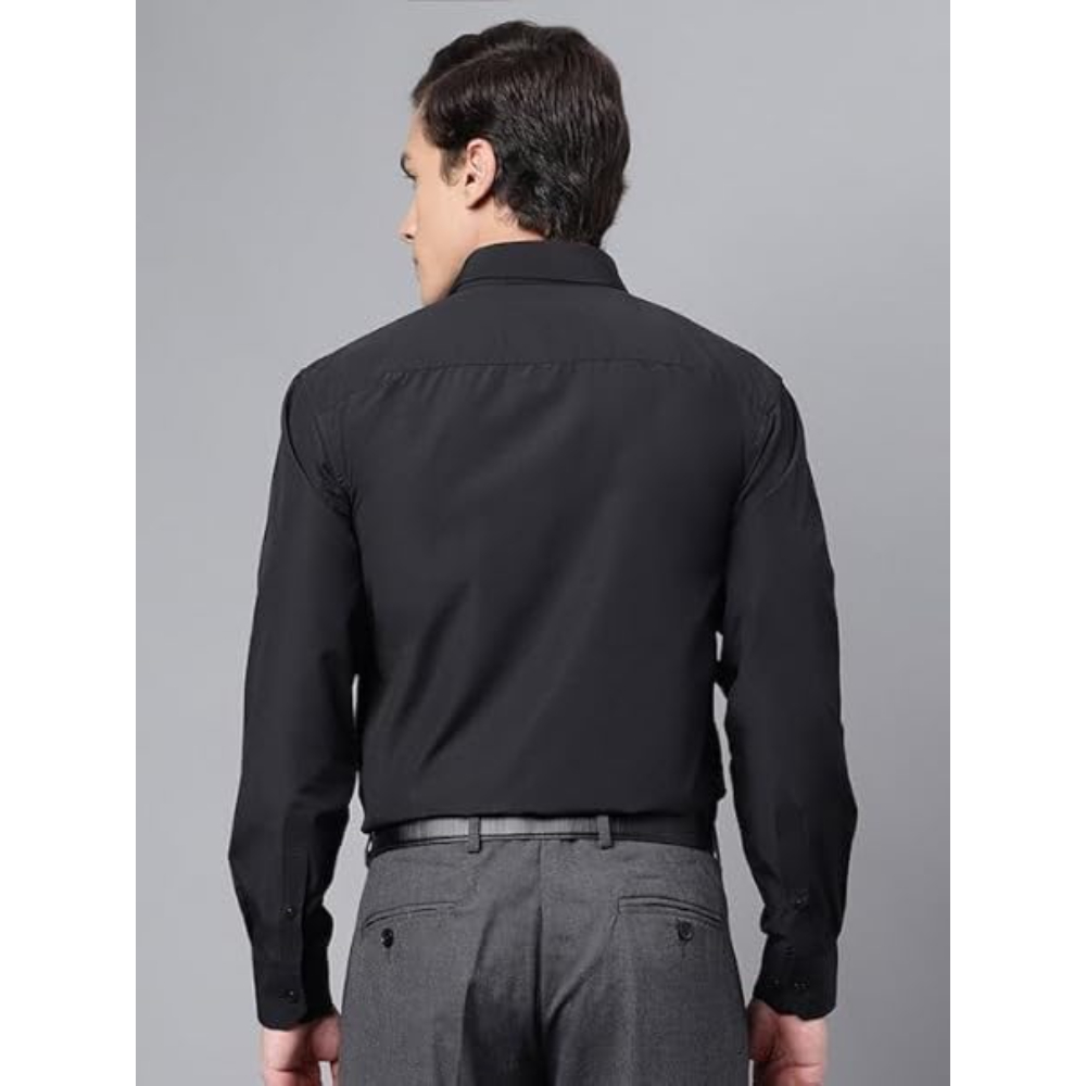 Men Cotton Plain Black Shirt - Image 2