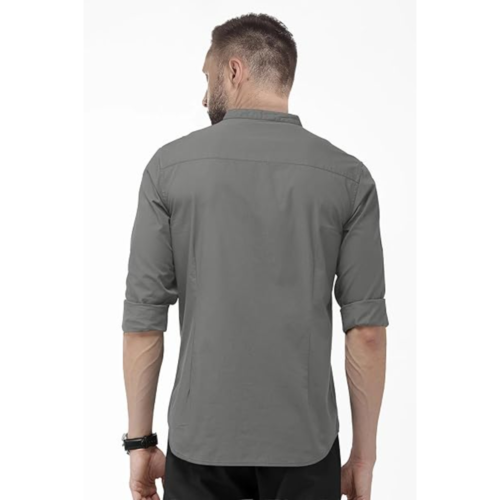 Men Cotton Plain Grey Shirt - Image 2