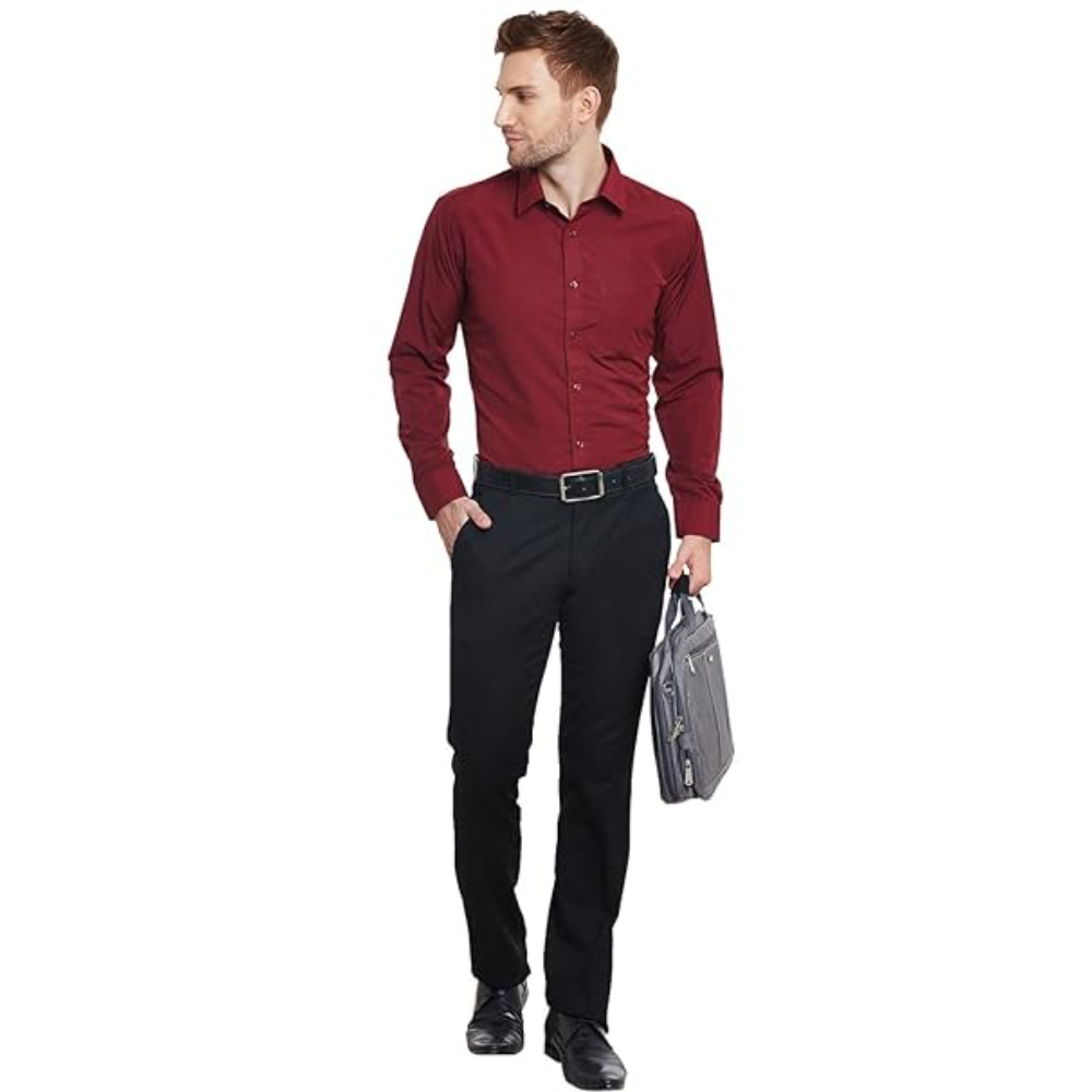 Men Cotton Plain Maroon Shirt - Image 3