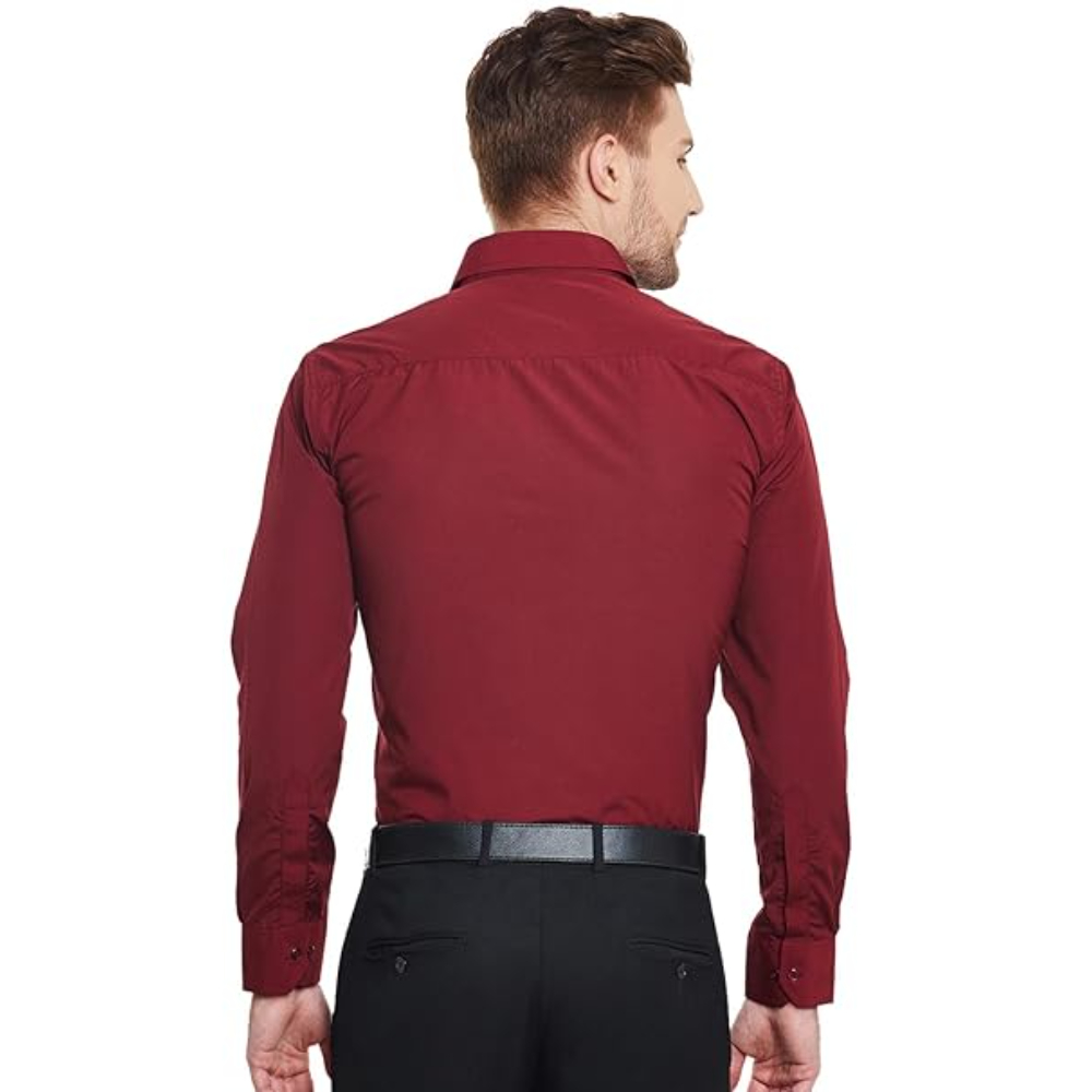 Men Cotton Plain Maroon Shirt - Image 2