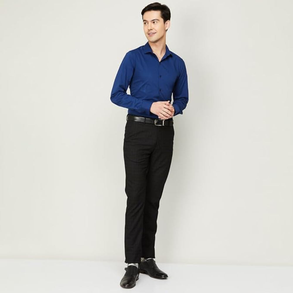 Men Cotton Plain Navy Blue Shirt - Image 2