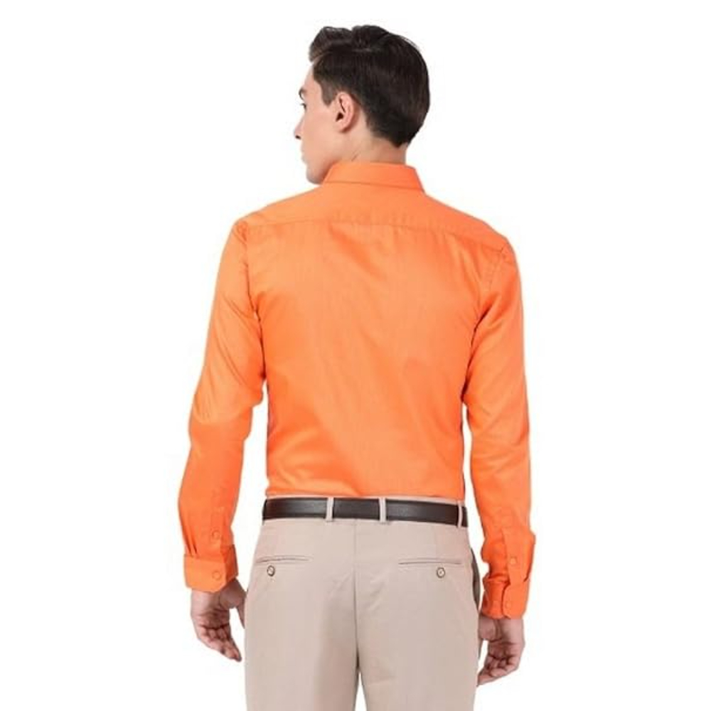Men Cotton Plain Orange Shirt - Image 2