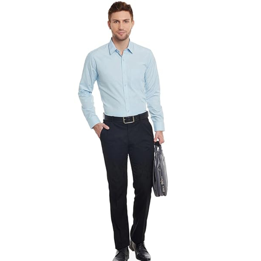 Men Cotton Plain Sky Blue Shirt - Image 3