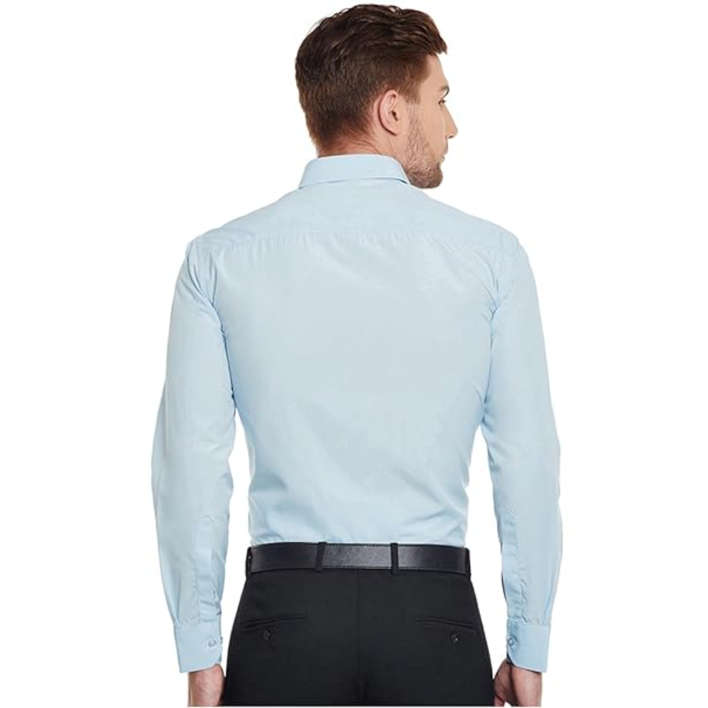 Men Cotton Plain Sky Blue Shirt - Image 2