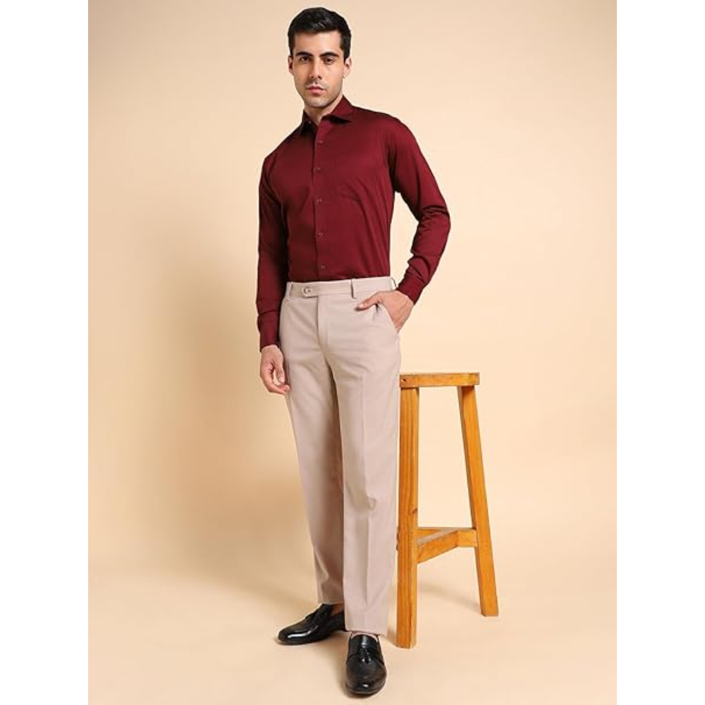 Men Cotton Plain Wine Shirt - Image 3