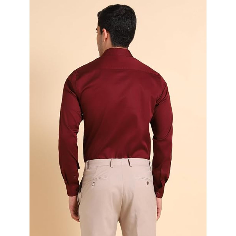 Men Cotton Plain Wine Shirt - Image 2