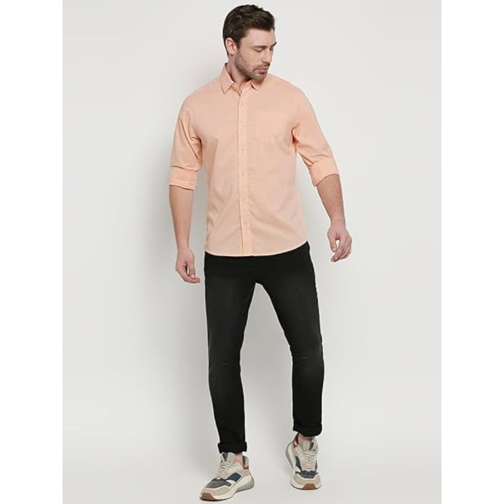 Men Cotton Plain Peach Shirt - Image 3