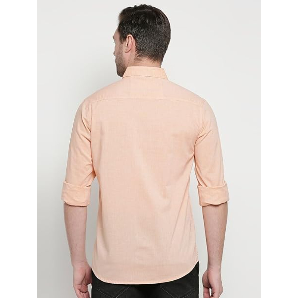 Men Cotton Plain Peach Shirt - Image 2