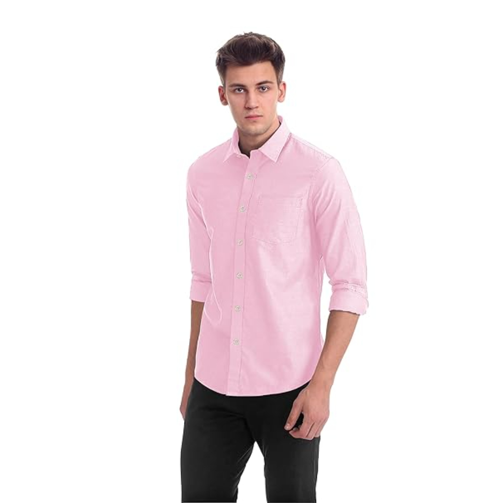 Men Cotton Plain Pink Shirt - Image 3