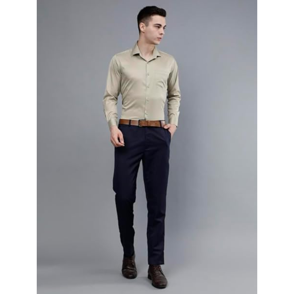 Men Satin Formal Beige Shirts - Image 3