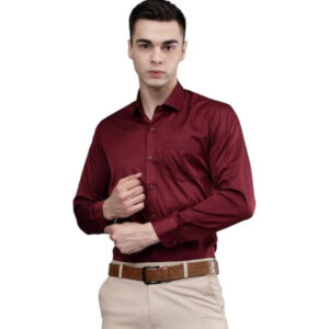 Men Satin Formal Maroon Shirts