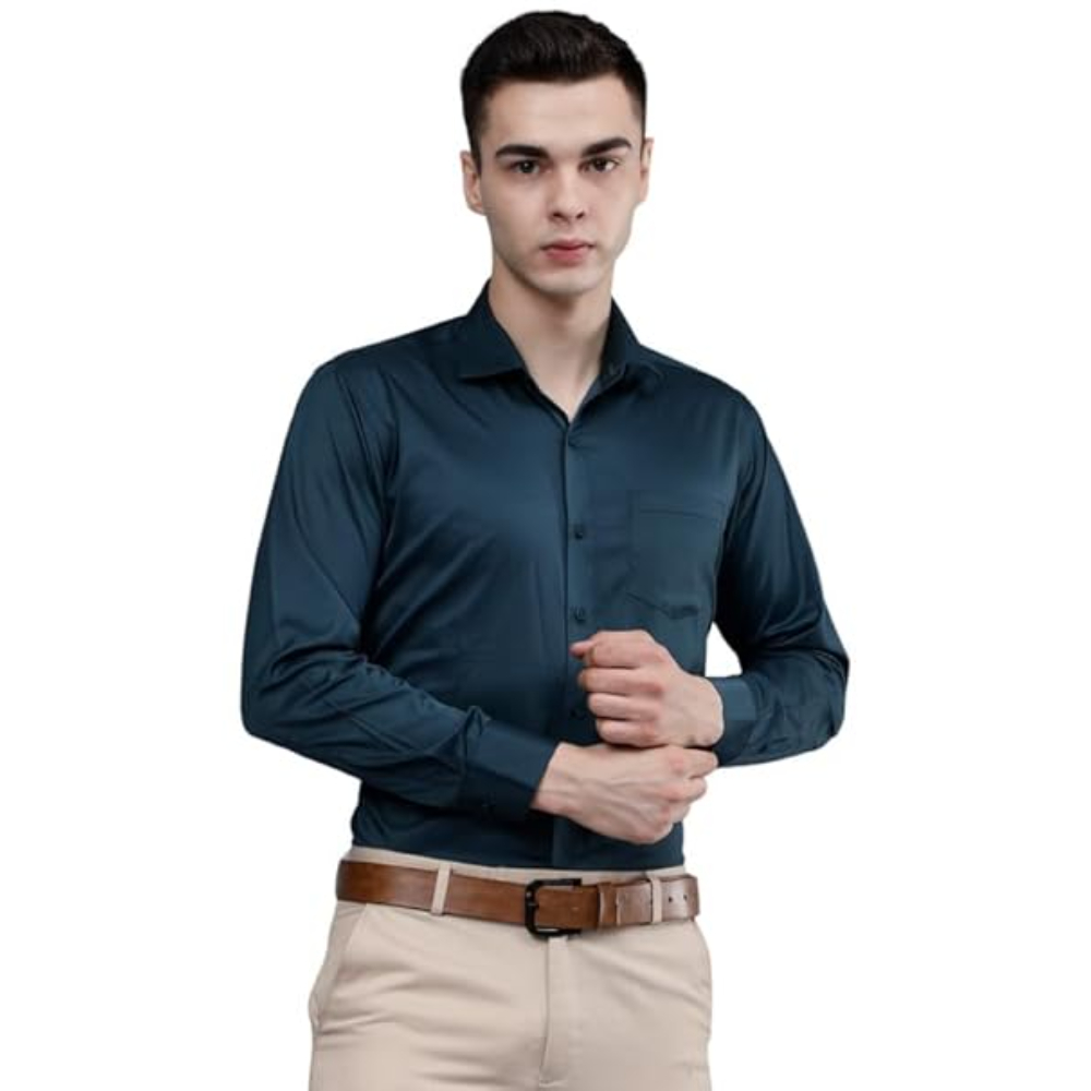 Men Satin Formal Navy Blue Shirts