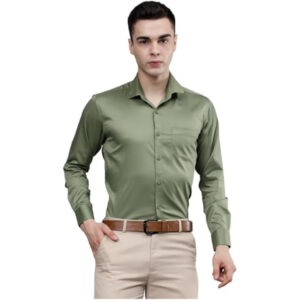 Men Satin Formal Olive Green Shirts