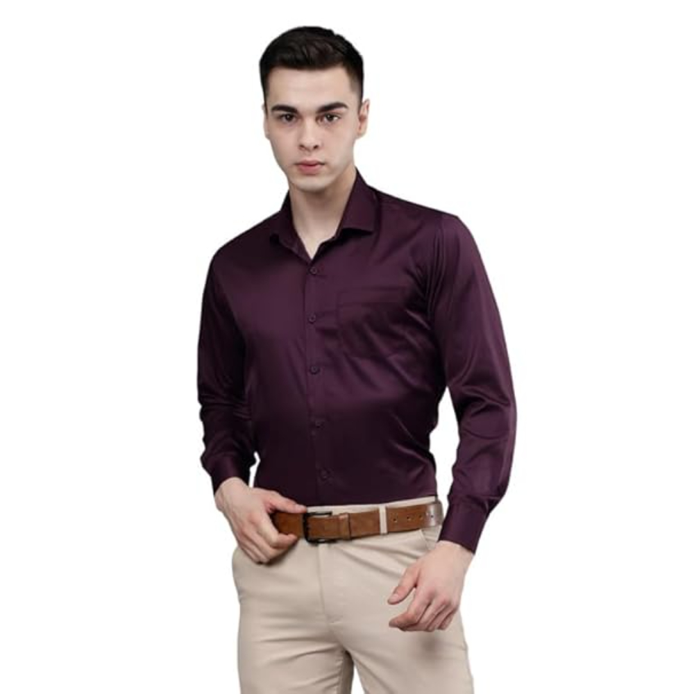 Men Satin Formal Purple Shirts