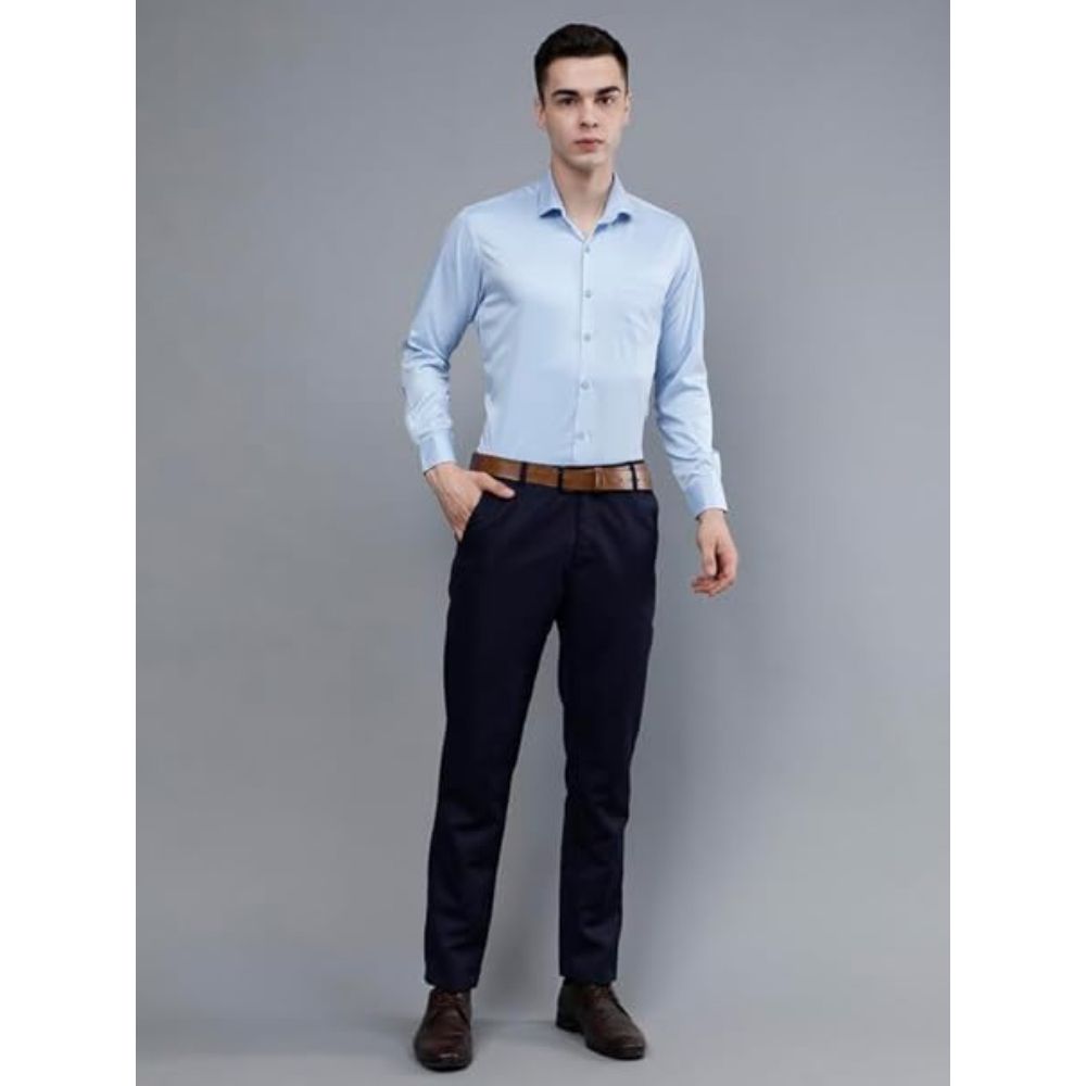 Men Satin Formal Sky Blue Shirts - Image 3