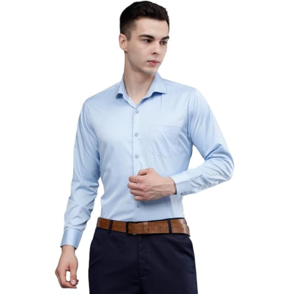Men Satin Formal Sky Blue Shirts