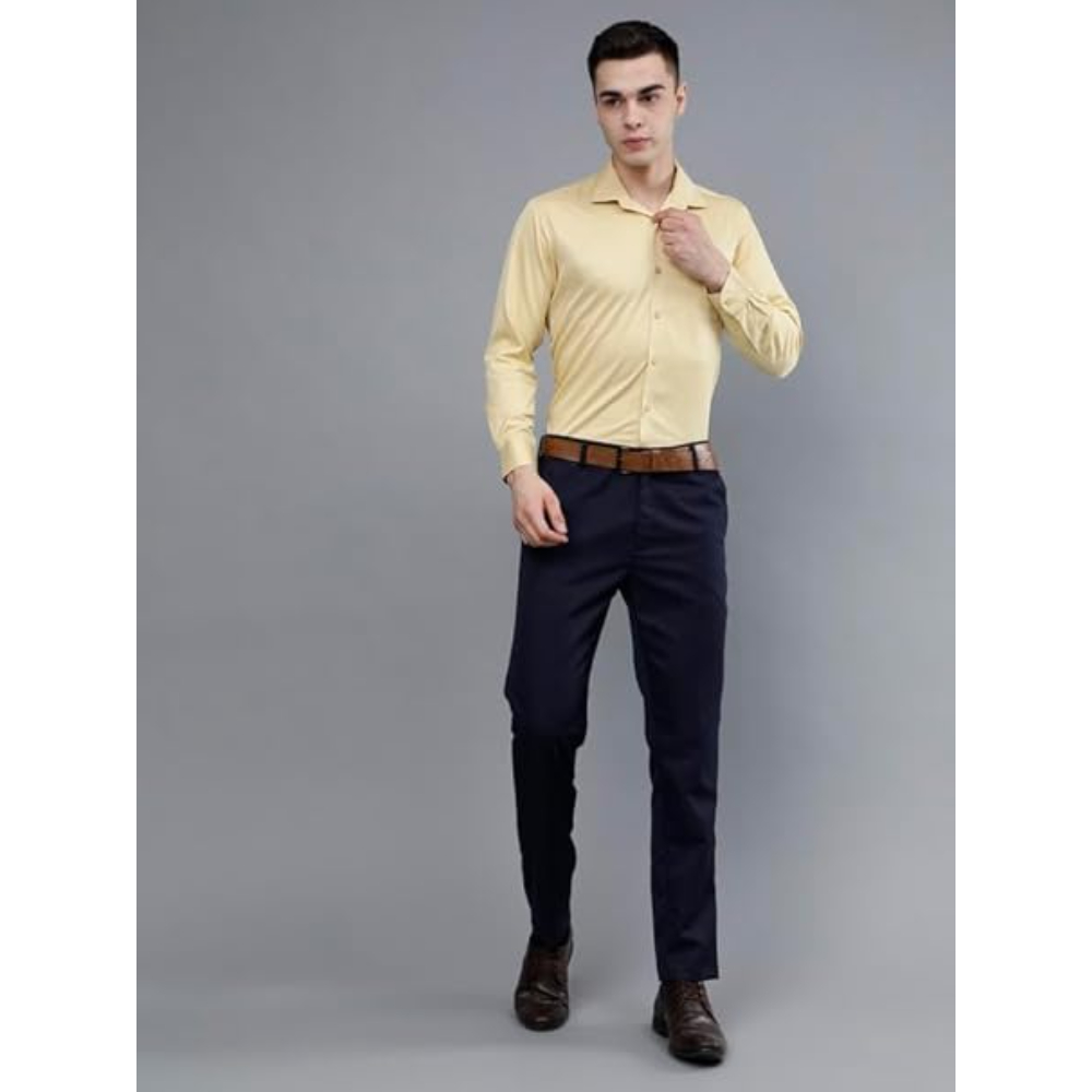 Men Satin Formal Yellow Shirts - Image 3