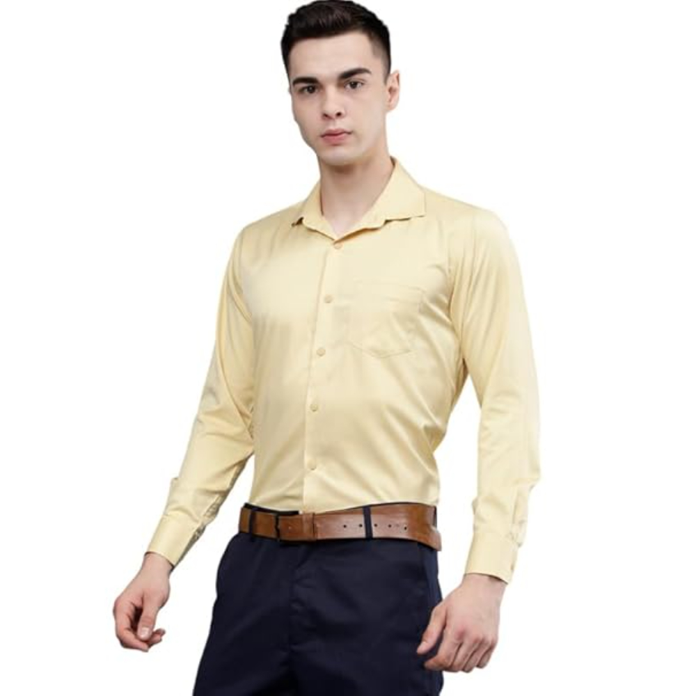 Men Satin Formal Yellow Shirts