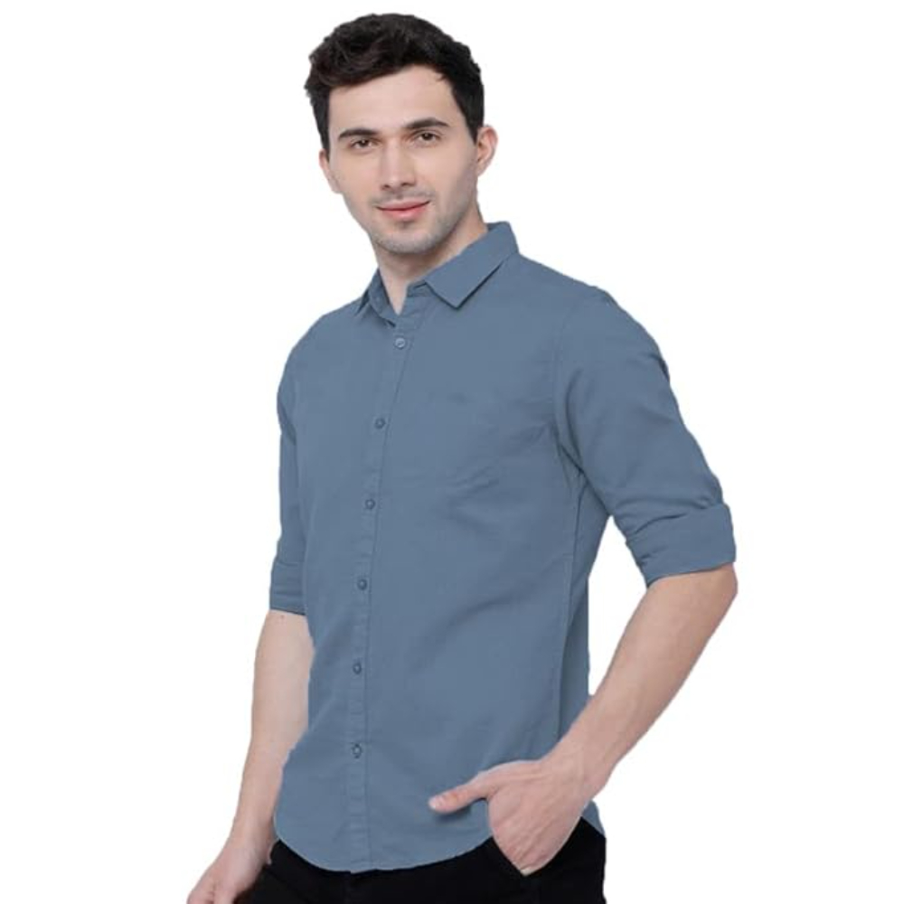 Men's Cotton Formal Slate Blue Shirt - Image 3